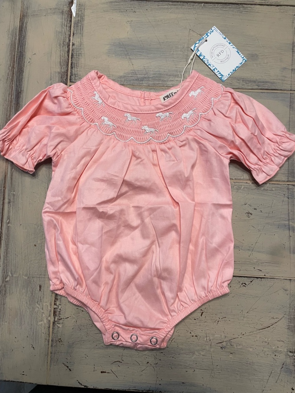 Smocked Pink Baby Bubble horse Romper